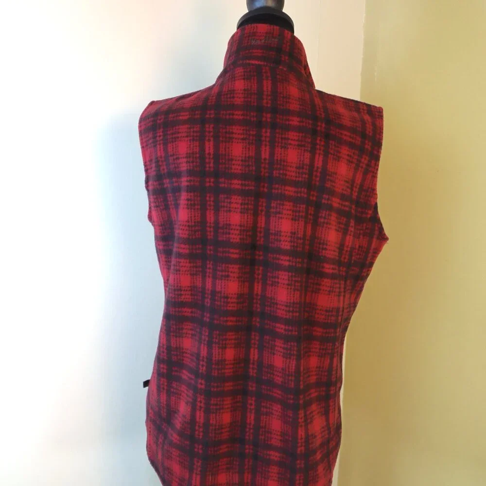 Woolrich Fleece Vest‎ Womens M Red Black Hunt Plaid Outdoor Lightweight Warm